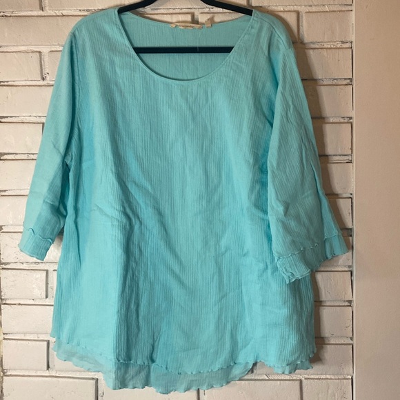 Soft Surroundings double layer tunic soft turquoise - Picture 1 of 6